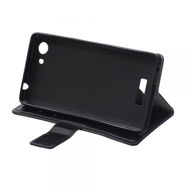 Wiko Bloom2 Schicke Crazy Horse Leder Case Hülle mit Standfunktion - schwarz