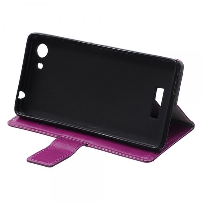Wiko Bloom2 Schicke Crazy Horse Leder Case Hülle mit Standfunktion - purpur