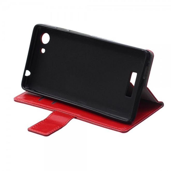 Wiko Bloom2 Schicke Crazy Horse Leder Case Hülle mit Standfunktion - rot
