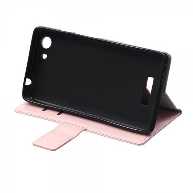 Wiko Bloom2 Schicke Crazy Horse Leder Case Hülle mit Standfunktion - pink