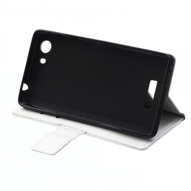 Wiko Bloom2 Schicke Crazy Horse Leder Case Hülle mit Standfunktion - weiss