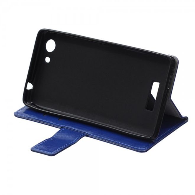 Wiko Bloom2 Schicke Crazy Horse Leder Case Hülle mit Standfunktion - blau