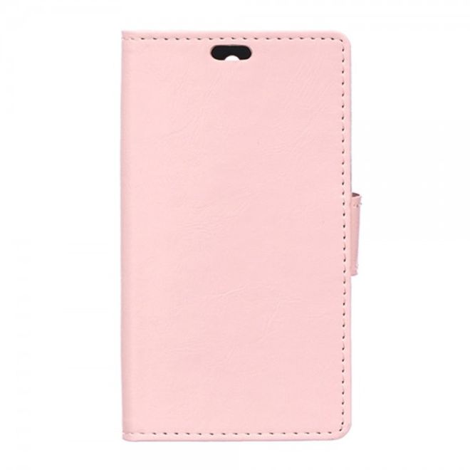 Wiko Bloom2 Schicke Crazy Horse Leder Case Hülle mit Standfunktion - pink
