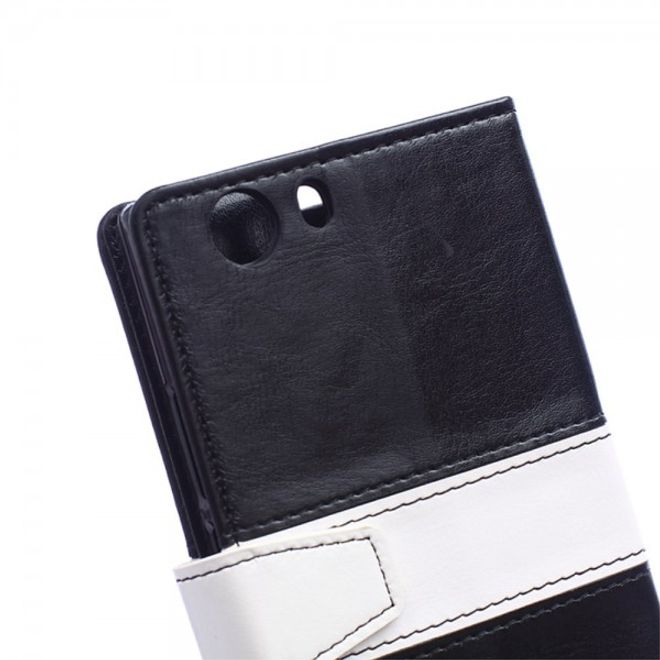 Wiko Bloom2 Zweifarbige Crazy Horse Leder Cover Hülle - schwarz