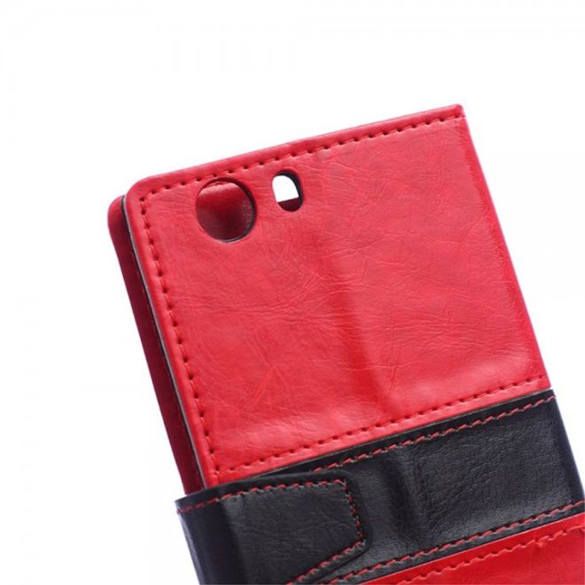 Wiko Bloom2 Zweifarbige Crazy Horse Leder Cover Hülle - rot