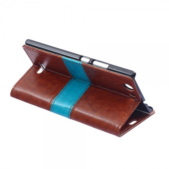 Wiko Bloom2 Zweifarbige Crazy Horse Leder Cover Hülle - braun
