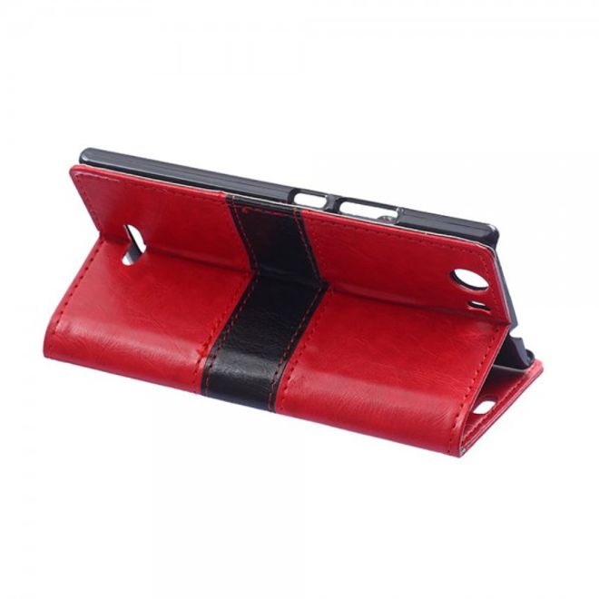 Wiko Bloom2 Zweifarbige Crazy Horse Leder Cover Hülle - rot