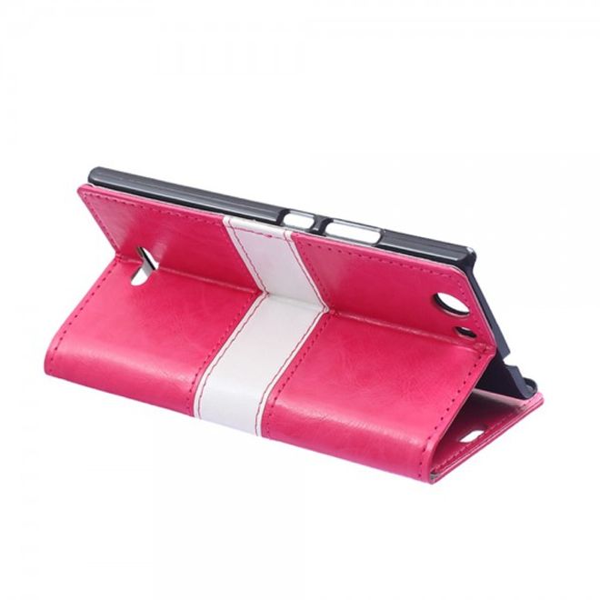 Wiko Bloom2 Zweifarbige Crazy Horse Leder Cover Hülle - rosa