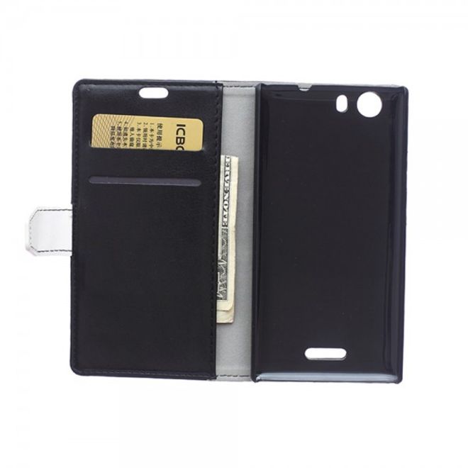 Wiko Bloom2 Zweifarbige Crazy Horse Leder Cover Hülle - schwarz