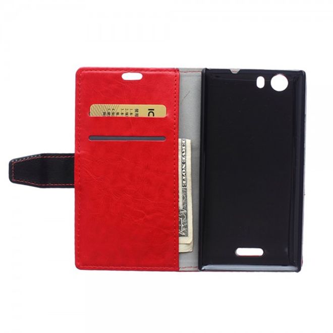 Wiko Bloom2 Zweifarbige Crazy Horse Leder Cover Hülle - rot