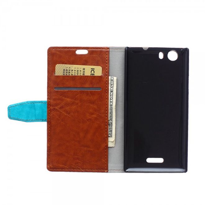 Wiko Bloom2 Zweifarbige Crazy Horse Leder Cover Hülle - braun