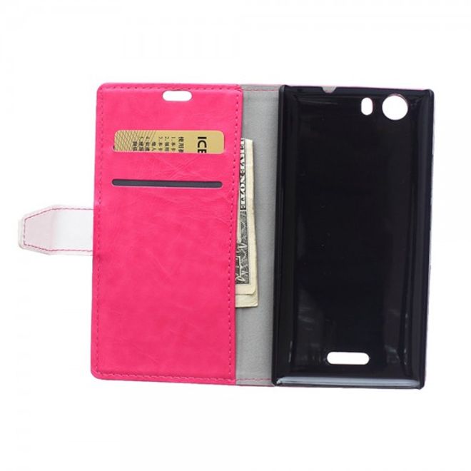 Wiko Bloom2 Zweifarbige Crazy Horse Leder Cover Hülle - rosa