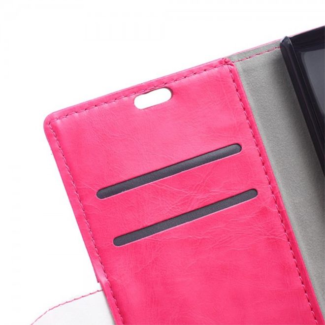 Wiko Bloom2 Zweifarbige Crazy Horse Leder Cover Hülle - rosa