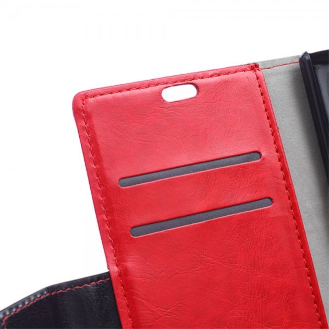 Wiko Bloom2 Zweifarbige Crazy Horse Leder Cover Hülle - rot