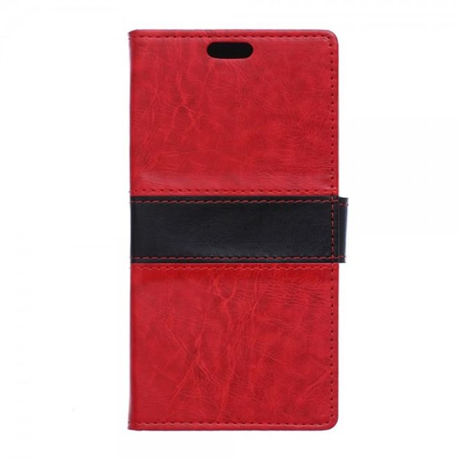 Wiko Bloom2 Zweifarbige Crazy Horse Leder Cover Hülle - rot