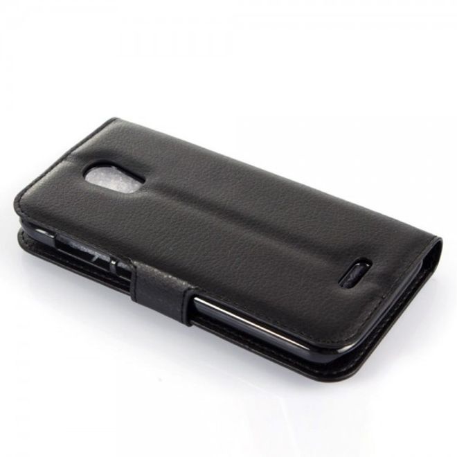 Wiko Darkmoon Schicke Leder Case Hülle mit Litchitextur - schwarz