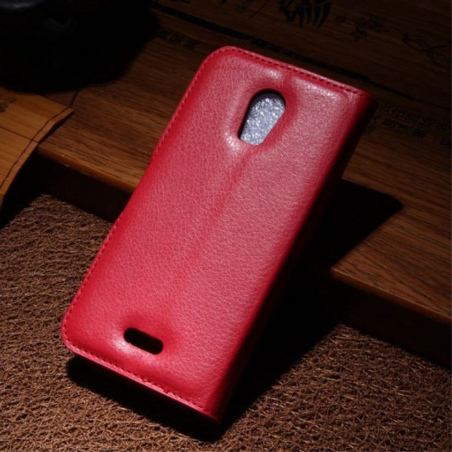 Wiko Darkmoon Schicke Leder Case Hülle mit Litchitextur - rot