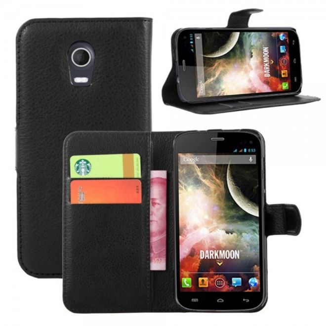 Wiko Darkmoon Schicke Leder Case Hülle mit Litchitextur - schwarz