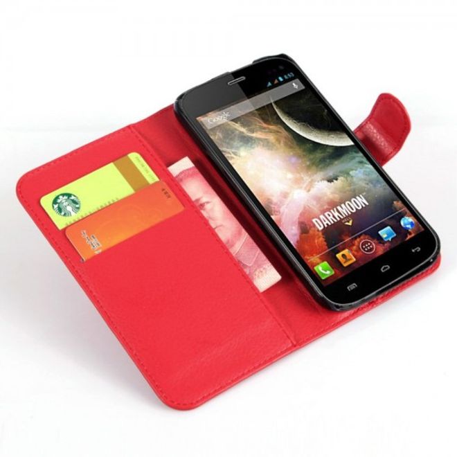Wiko Darkmoon Schicke Leder Case Hülle mit Litchitextur - rot