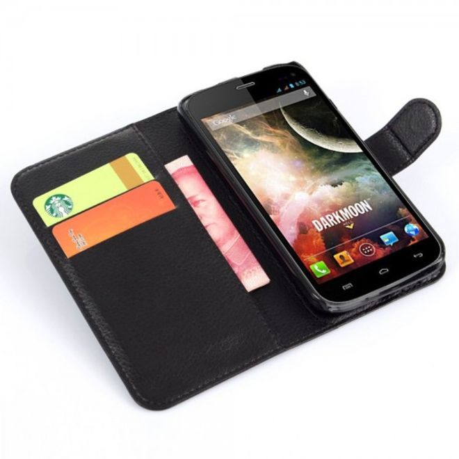 Wiko Darkmoon Schicke Leder Case Hülle mit Litchitextur - schwarz