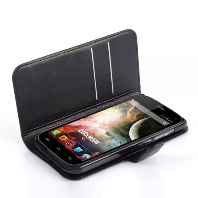 Wiko Darkmoon Schicke Leder Case Hülle mit Litchitextur - schwarz
