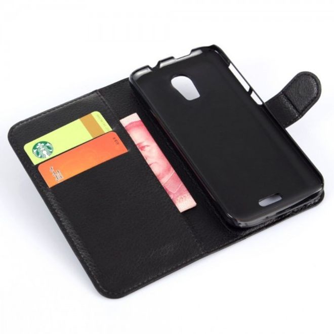 Wiko Darkmoon Schicke Leder Case Hülle mit Litchitextur - schwarz