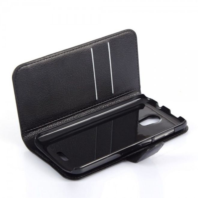 Wiko Darkmoon Schicke Leder Case Hülle mit Litchitextur - schwarz