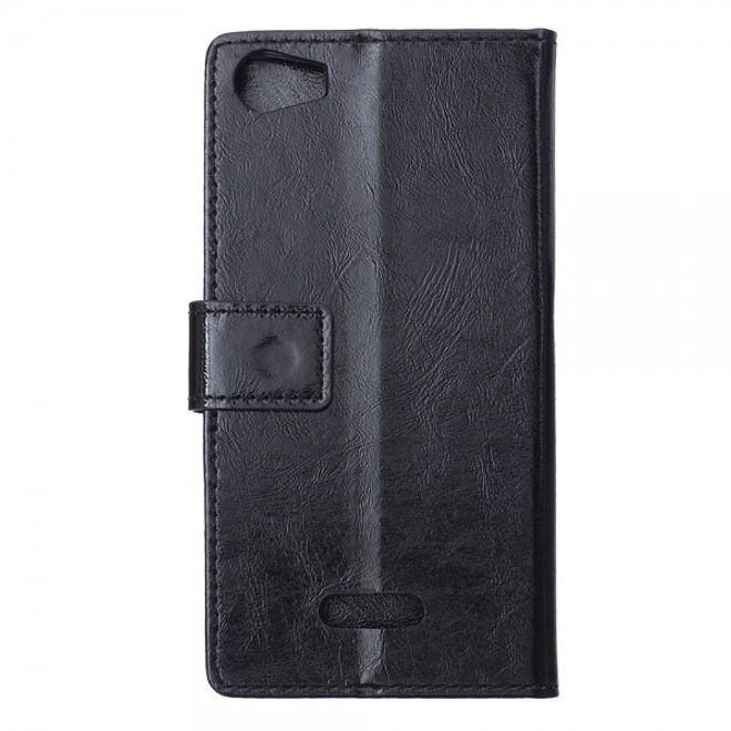 Wiko Fever 4G Elegante Crazy Horse Leder Cover Case Hülle mit Standfunktion - schwarz