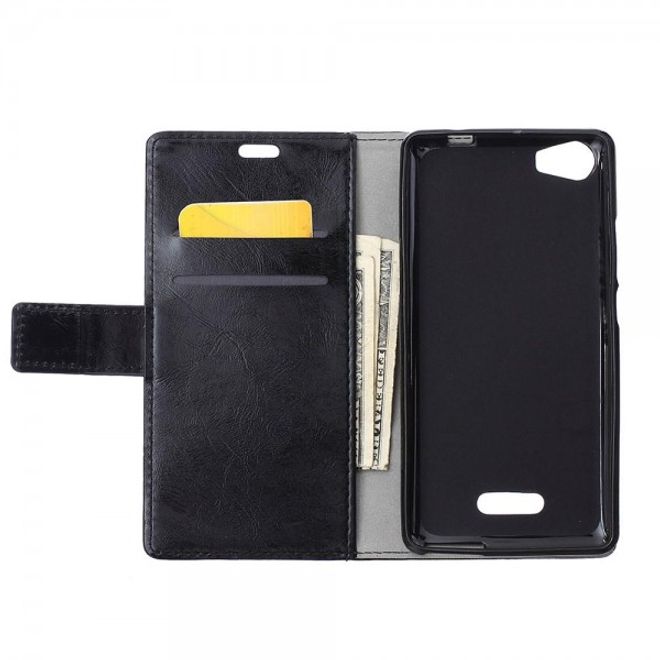 Wiko Fever 4G Elegante Crazy Horse Leder Cover Case Hülle mit Standfunktion - schwarz