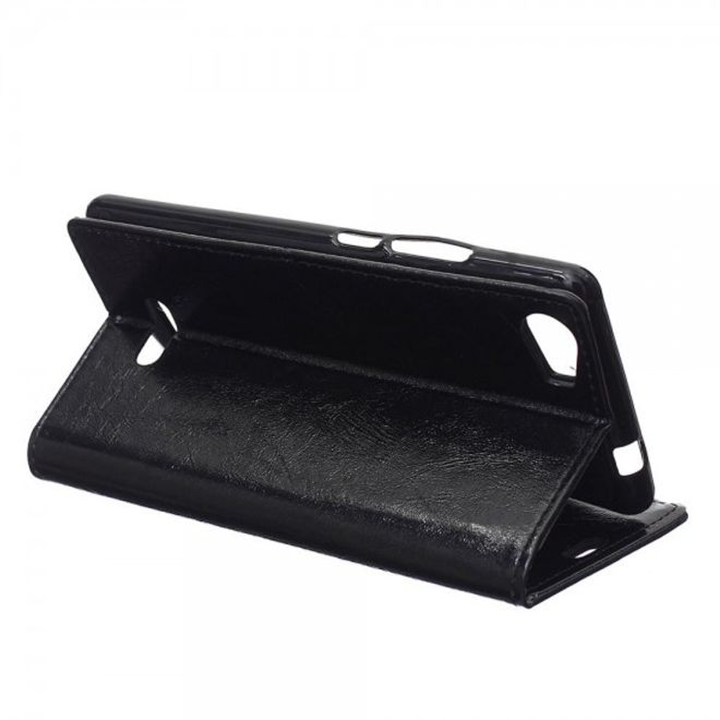 Wiko Fever 4G Elegante Crazy Horse Leder Cover Case Hülle mit Standfunktion - schwarz