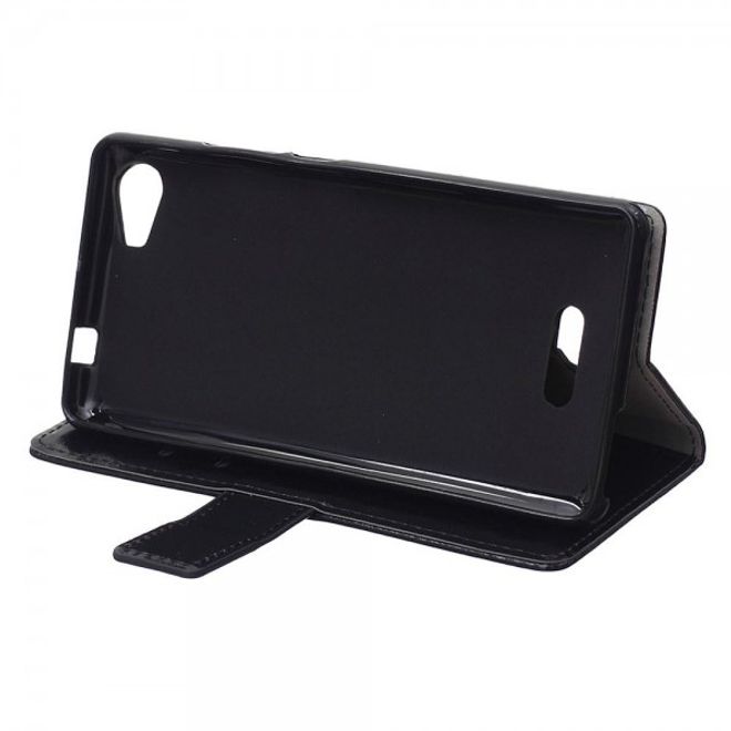 Wiko Fever 4G Elegante Crazy Horse Leder Cover Case Hülle mit Standfunktion - schwarz