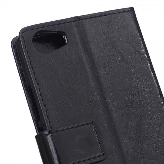 Wiko Fever 4G Elegante Crazy Horse Leder Cover Case Hülle mit Standfunktion - schwarz