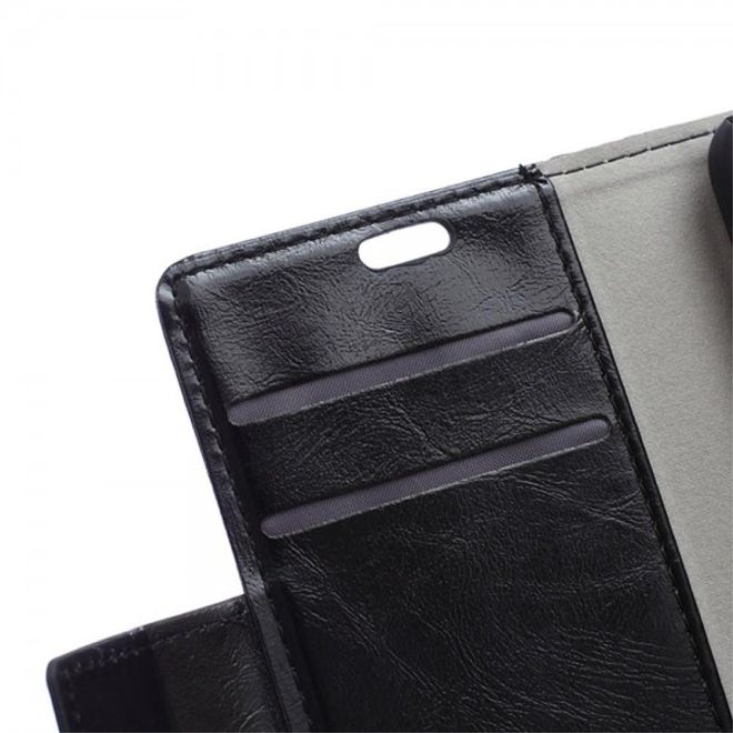 Wiko Fever 4G Elegante Crazy Horse Leder Cover Case Hülle mit Standfunktion - schwarz