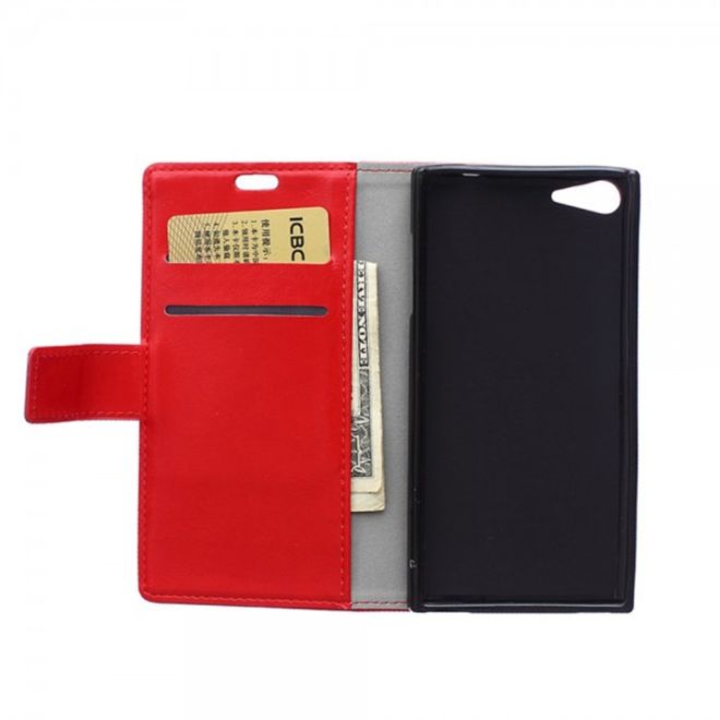 Wiko Highway Star 4G Schicke Crazy Horse Leder Case Hülle mit Standfunktion - rot