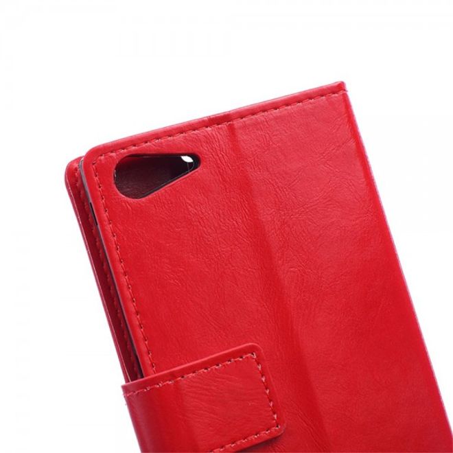 Wiko Highway Star 4G Schicke Crazy Horse Leder Case Hülle mit Standfunktion - rot