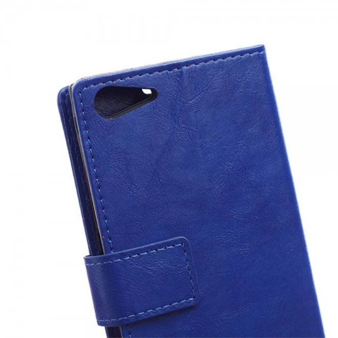 Wiko Highway Star 4G Schicke Crazy Horse Leder Case Hülle mit Standfunktion - blau