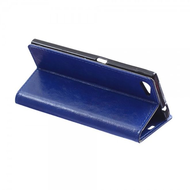 Wiko Highway Star 4G Schicke Crazy Horse Leder Case Hülle mit Standfunktion - blau