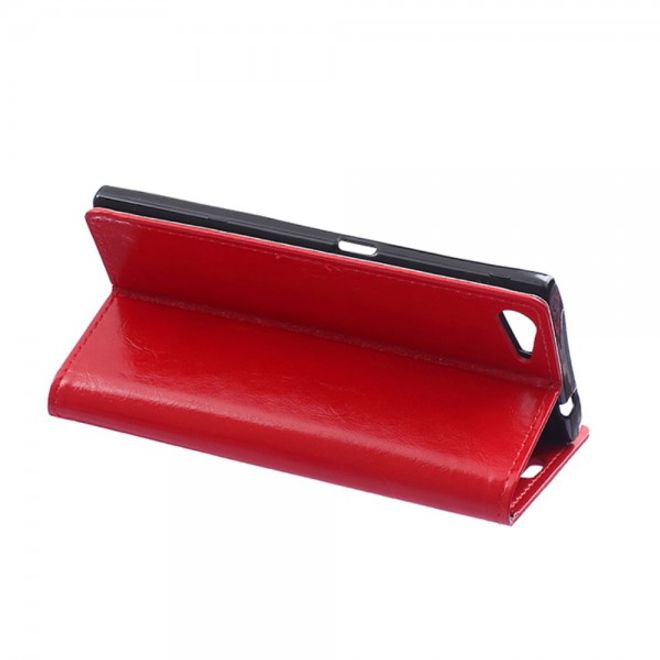 Wiko Highway Star 4G Schicke Crazy Horse Leder Case Hülle mit Standfunktion - rot