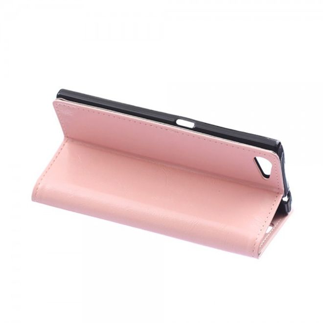 Wiko Highway Star 4G Schicke Crazy Horse Leder Case Hülle mit Standfunktion - pink