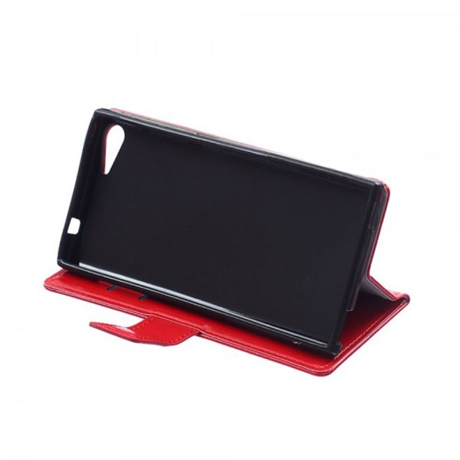Wiko Highway Star 4G Schicke Crazy Horse Leder Case Hülle mit Standfunktion - rot