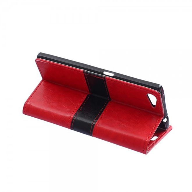 Wiko Highway Star 4G Zweifarbige Crazy Horse Leder Cover Hülle - rot