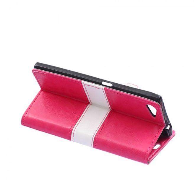Wiko Highway Star 4G Zweifarbige Crazy Horse Leder Cover Hülle - rosa