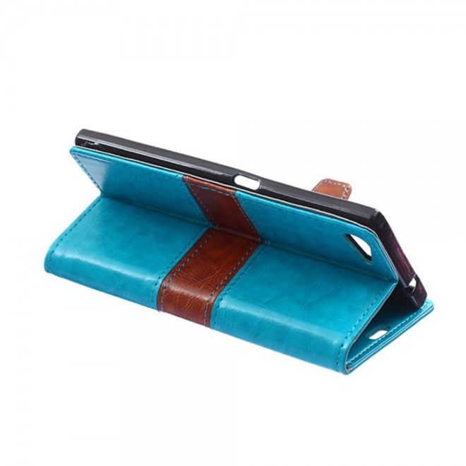 Wiko Highway Star 4G Zweifarbige Crazy Horse Leder Cover Hülle - blau