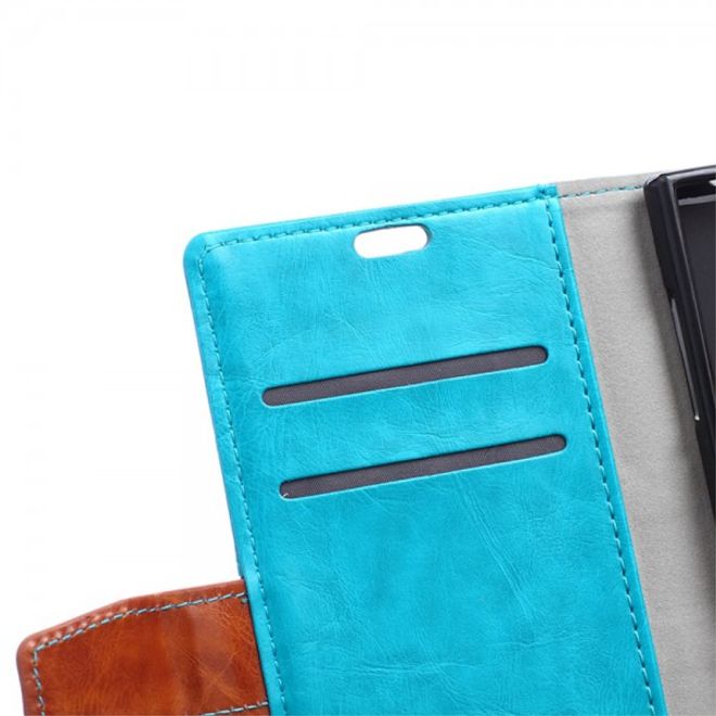 Wiko Highway Star 4G Zweifarbige Crazy Horse Leder Cover Hülle - blau