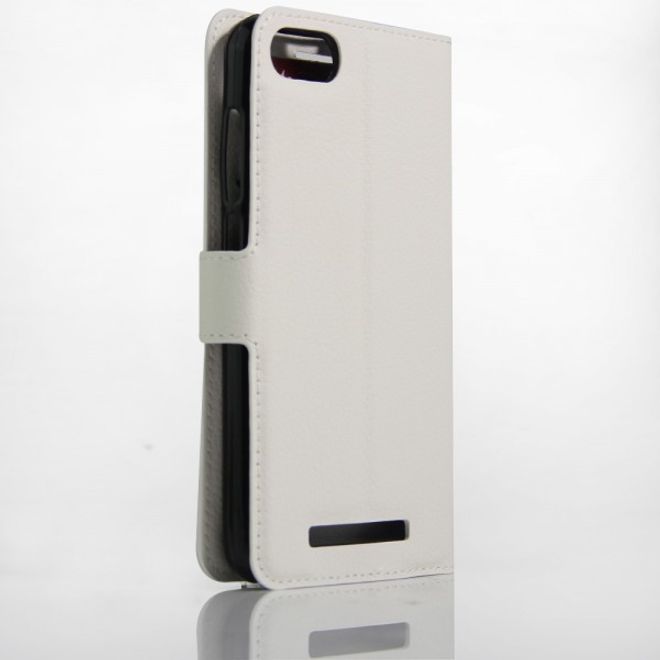Wiko Lenny 3 Handyhülle - Case aus Leder - mit Litchitextur und Standfunktion - weiss