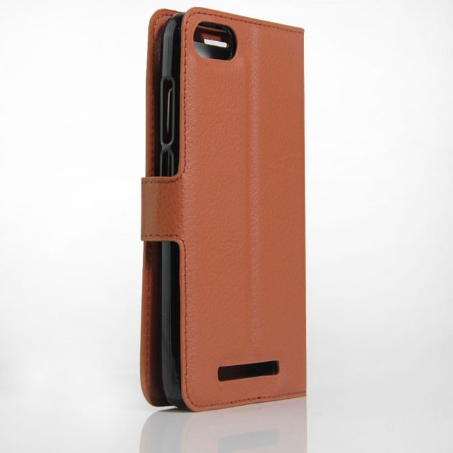 Wiko Lenny 3 Handyhülle - Case aus Leder - mit Litchitextur und Standfunktion - braun