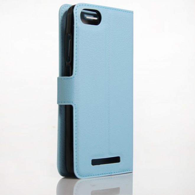Wiko Lenny 3 Handyhülle - Case aus Leder - mit Litchitextur und Standfunktion - blau
