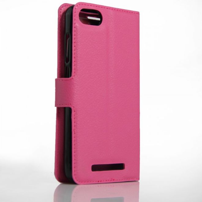 Wiko Lenny 3 Handyhülle - Case aus Leder - mit Litchitextur und Standfunktion - rosa