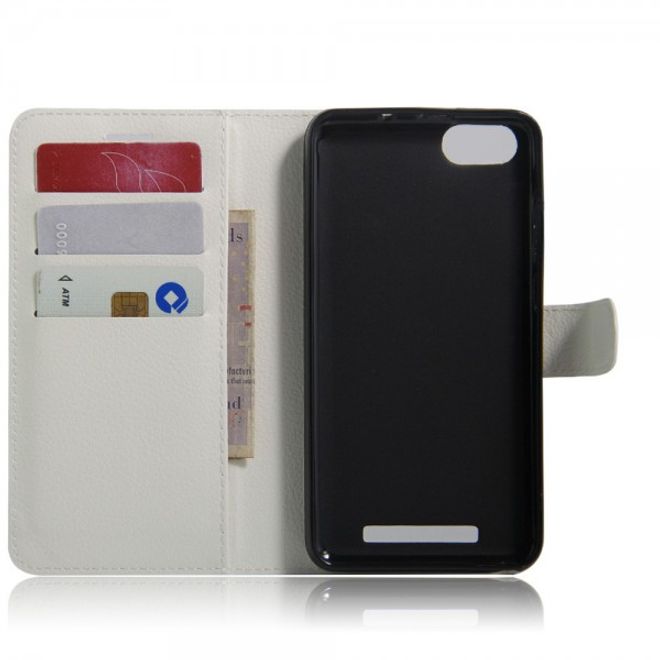 Wiko Lenny 3 Handyhülle - Case aus Leder - mit Litchitextur und Standfunktion - weiss
