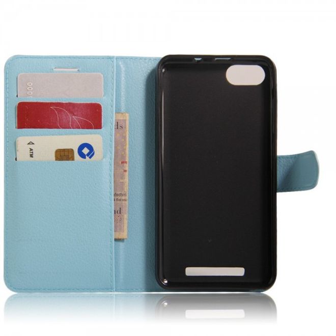 Wiko Lenny 3 Handyhülle - Case aus Leder - mit Litchitextur und Standfunktion - blau